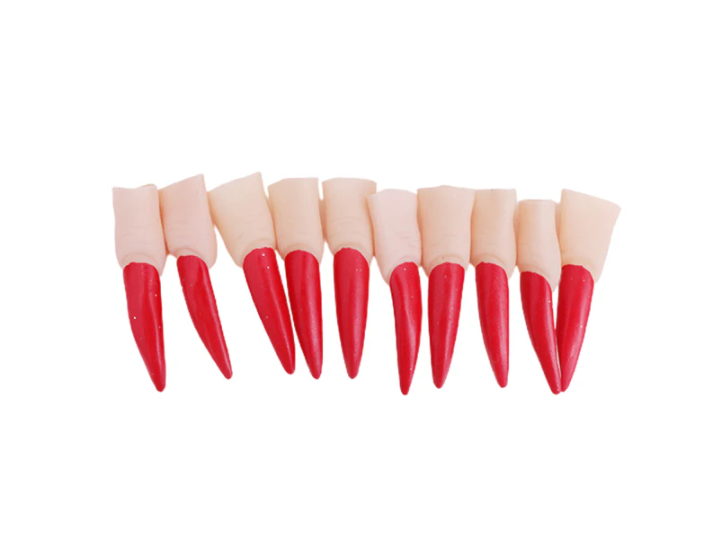 10Pcs Cosplay Fake Nails Realistic Funny Terrible Horror No Odors Decorative Portable Kids Witch Decorations Halloween Props for Festival Red
