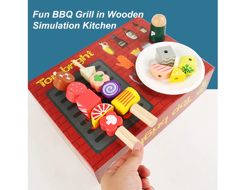 1Set Barbecue Stall Toy Simulated Long Lifespan Wood Barbecue Play House Sorting Skewers Toy for Kids 1 Set