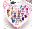 36Pcs Girls Kids Cartoon Flower Resin Rhinestone Rings Toy Set Jewelry Box Gift Frosted Flower