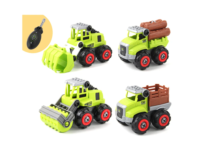 4Pcs Hands-on Ability Plastic Cement DIY Detachable Engineering Vehicle Police Car for Children A