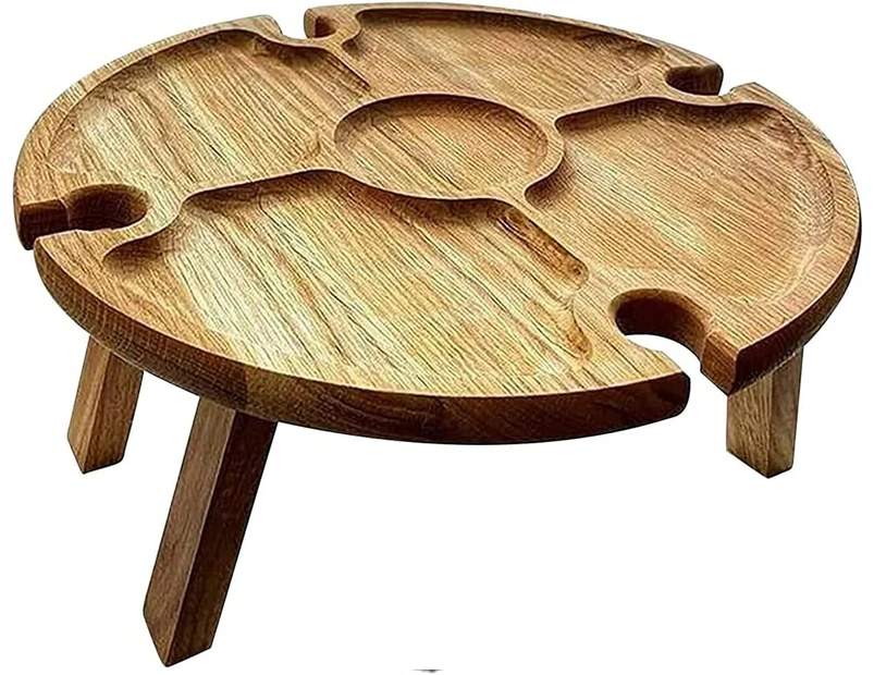 Wooden Outdoor Folding Picnic Table, Portable Creative 2 in 1 Wine Glass Holder and Cheese and Fruit Compartment Plate