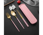 Flatware Kit Korean Style Dust-proof Stainless Steel Chopsticks Fork Spoon Dinner Set for Daily Use Pink Gold 3pcs