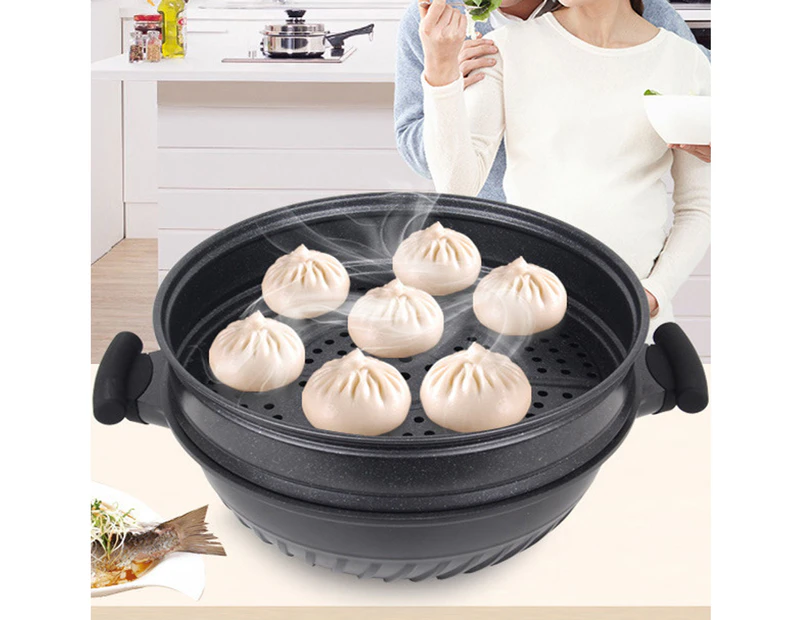 Steamer Pan Food Grade Heat Resistant Metal All-Purpose Dumpling Pastry Steamer Kitchen Gadget for Home Black