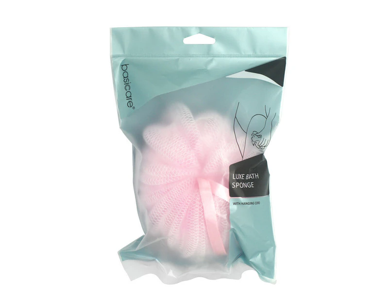 Basicare Luxe Bath Sponge Pink with Hanging Cord - Pink