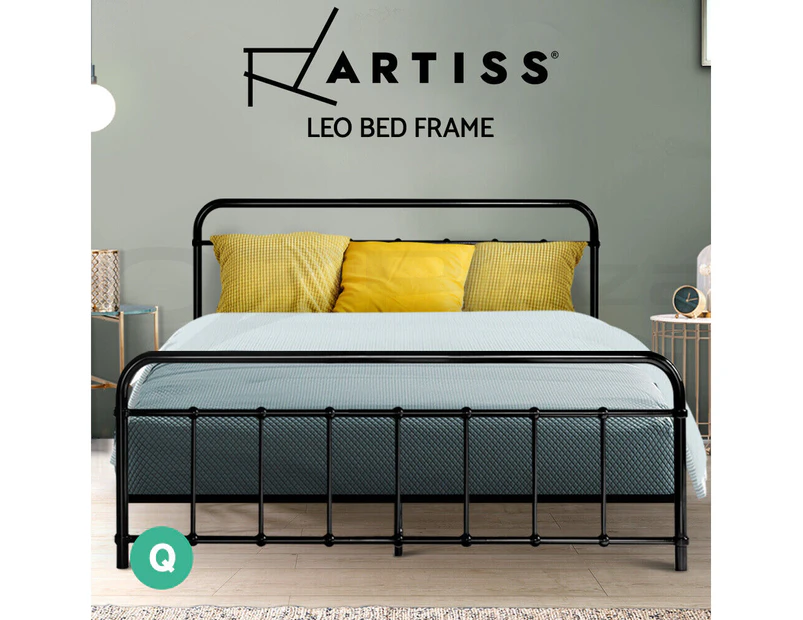 Artiss Metal Bed Frame Queen Size Platform Foundation Mattress Base Leo Black
