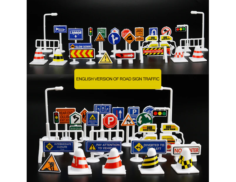 56Pcs/Set Roadblock Model Multifunctional Adorable Plastic Road Traffic Sign Kit for Kids Sets