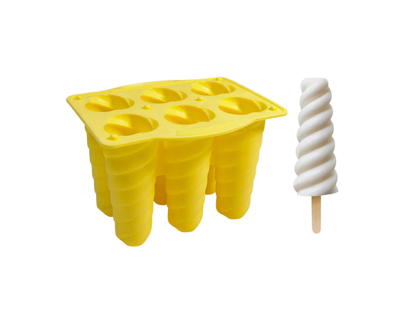Clear Texture Ice Pop Mold with Lid Silicone DIY Craft 6 Grids Ice Lolly Mold for Home Yellow