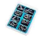 8Pcs/Set Metal Wire Puzzle Montessori Educational Carbon Steel IQ Mind Brain Teaser Stress Reliever Toys for Children Blue Chinese Version