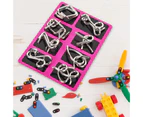 8Pcs/Set Metal Wire Puzzle Montessori Educational Carbon Steel IQ Mind Brain Teaser Stress Reliever Toys for Children Red English Version