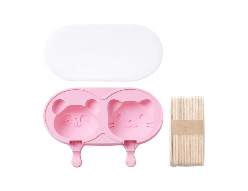 1 Set 2 Cavity Ice Pop Mold Non-stick Safe Silicone Easy to Release Ice Cream Mould for Home Pink Cat