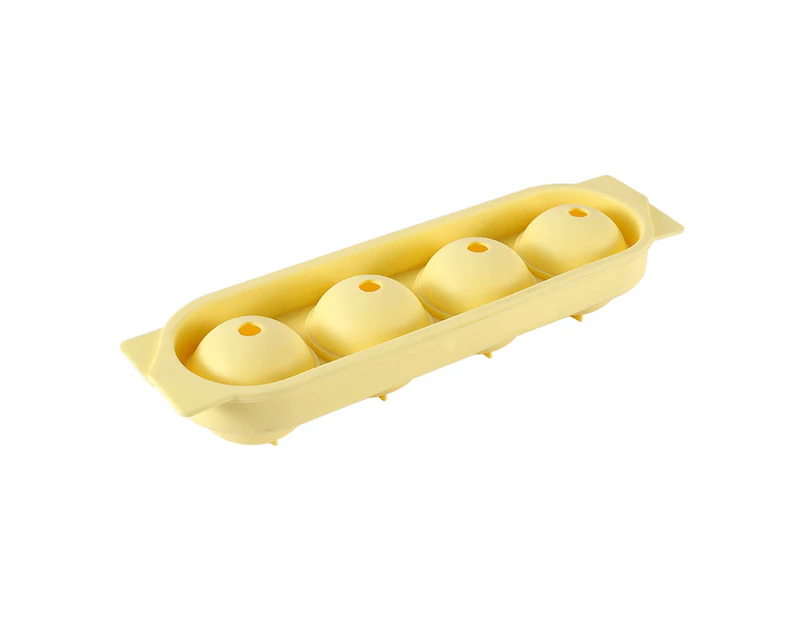 Ice Cube Tray Mold Round Leak-proof Silicone 4 Cavity Cocktails Fadeless Ice Sphere Mold for Party Yellow