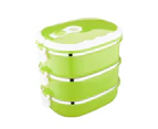 Lunch Box Shatterproof Leak-Proof Stainless Steel Food Container with Arch Handle for School Green Triple Layer