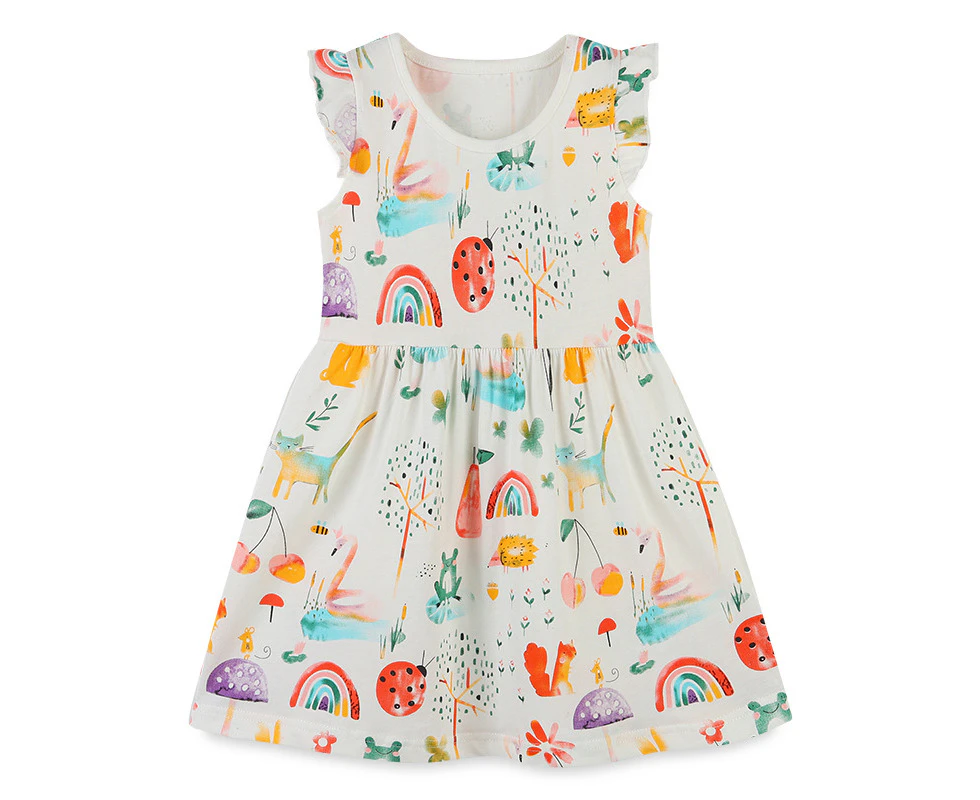 Bonivenshion Girls Cotton Sleeveless Dress Lovely Printed A-line Dress Casual Princess Dress - White