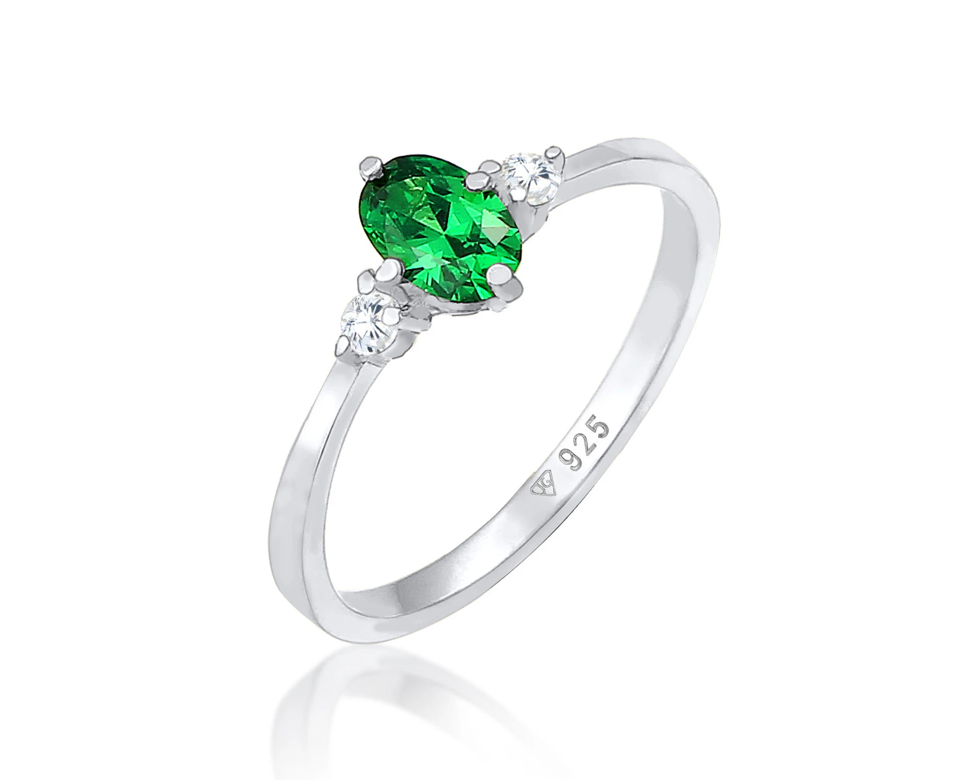 Ladies Band Elegant with Zirconia Crystals Green in 925 Sterling Silver