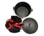 Cast Iron Camping Dutch Oven 4.5qt 10" with Lipped Lid and Bag Pre Seasoned
