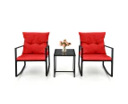 Costway 3PCS Otdoor Table Chair Patio Conversation Set w/Soft Cushions Porch Backyard Poolside Balcony Red