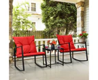 Costway 3PCS Otdoor Table Chair Patio Conversation Set w/Soft Cushions Porch Backyard Poolside Balcony Red