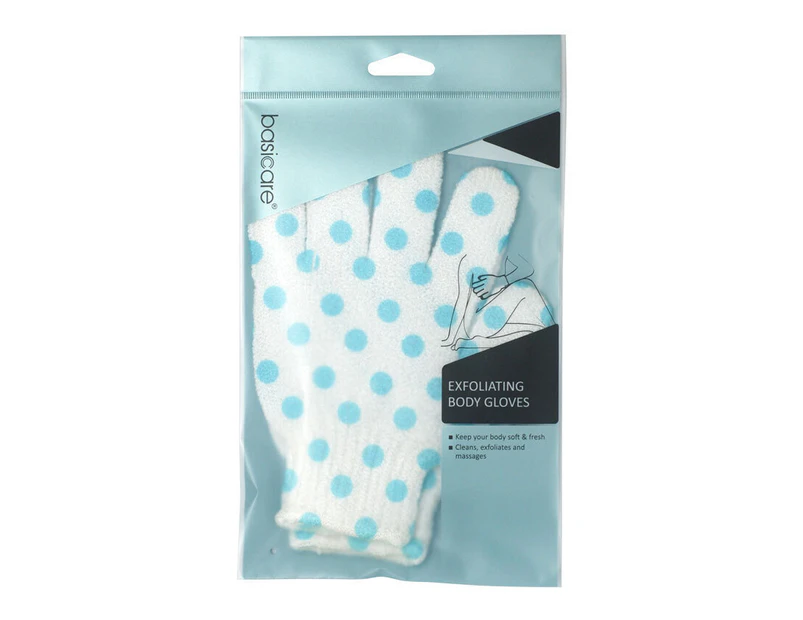 Basicare Exfoliating Body Gloves White with Blue Dots - White