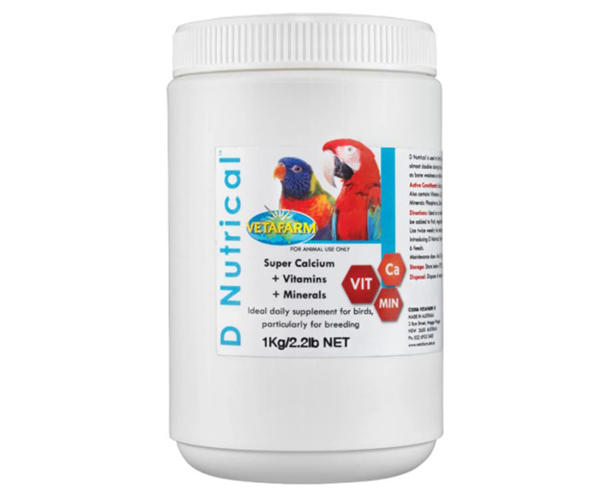 Vetafarm D'Nutrical Calcium Vitamins Mineral Supplement Pet Bird 1kg