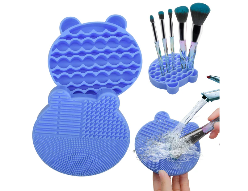 Makeup Brush Cleaning Mat, 2 in 1 Silicone Brush, Cleaner Dryer Tray Brush Portable Travel Makeup Brush Scrubber Mat Cleaning Tool
