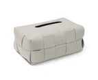 Tissue Holder Checkboard Vintage Waterproof Faux Leather Waffle Woven Tissue Box for Home - Grey