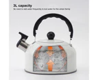 3L Water Kettle Anti-scalding Handle Stainless Steel Kitchen Ceramic-Stove Coffee Whistle Kettle for Daily Use - White