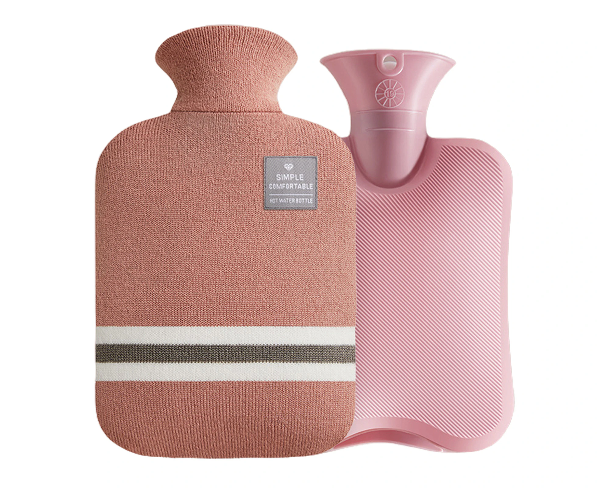 1L/2L Hand Warmer Bag Sealing Temperature with Knitted Cloth Cover Heat Preservation Warm Belly Hands Refillable Transparent Classic Hot Water Bottle - Dark Pink