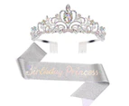 Dhrs Sash & Crystal Tiara Kit  Birthday Crowns for Women Sash Birthday Decorations Set Rhinestone Headband