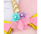 Dhrs Girl Birthday Outfit Cheeks Gold Glitter Horn Headband Flowers Headwear Accessory for Party Decoration Cosplay Costume