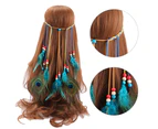 Dhrs Peacock Headband Colorful Beads Boho Headpiece Hemp Rope Feather Headwer for Women and Girls
