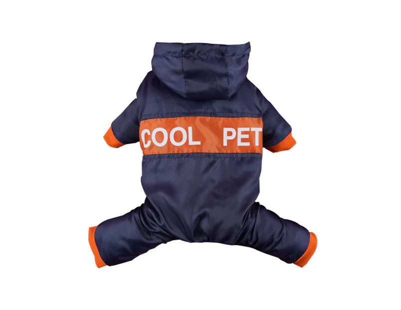 Pet Jumpsuit Letter Print Retractable Hem Color Matching Hooded Thickened Windproof Polyester Four Leggings Pet Costume for Teddy - Navy Blue