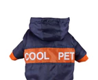 Pet Jumpsuit Letter Print Retractable Hem Color Matching Hooded Thickened Windproof Polyester Four Leggings Pet Costume for Teddy - Navy Blue