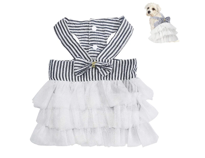 Pet Doggy Cats  Fancy Tutu Adorable Striped Mesh Dress Princess Petite Vest Doggie Bowknot Dresses-L