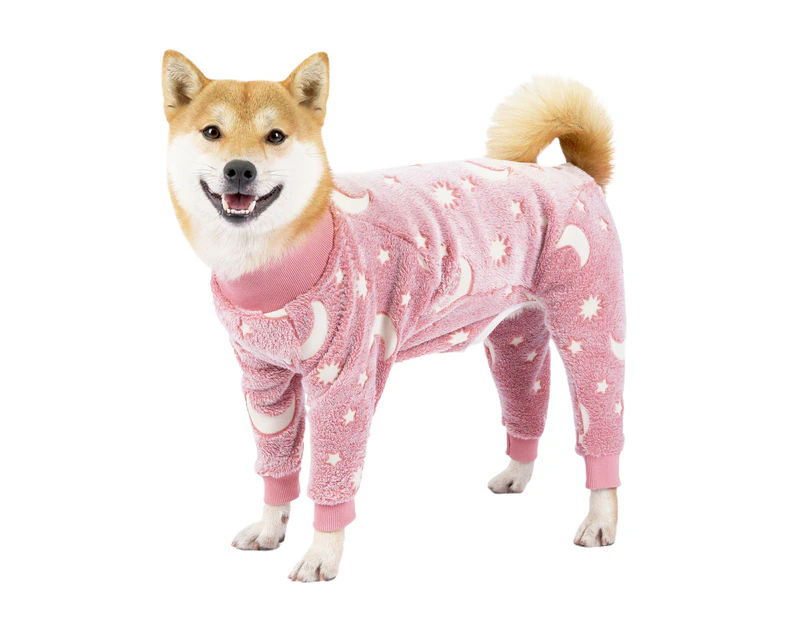 Pet Jumpsuit Printing One Piece High Elasticity Soft Comfortable Keep Warm Flannel Bone Pattern Pet Pajamas for Indoor - Pink