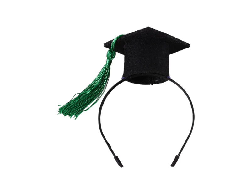 Pet Graduation Cap Tassel Design Super Easy-wearing Friendly to Skin Ultra-Light Dress Up Felt Cat Graduation Headdress Hair Hoop Collar Ornament - Green
