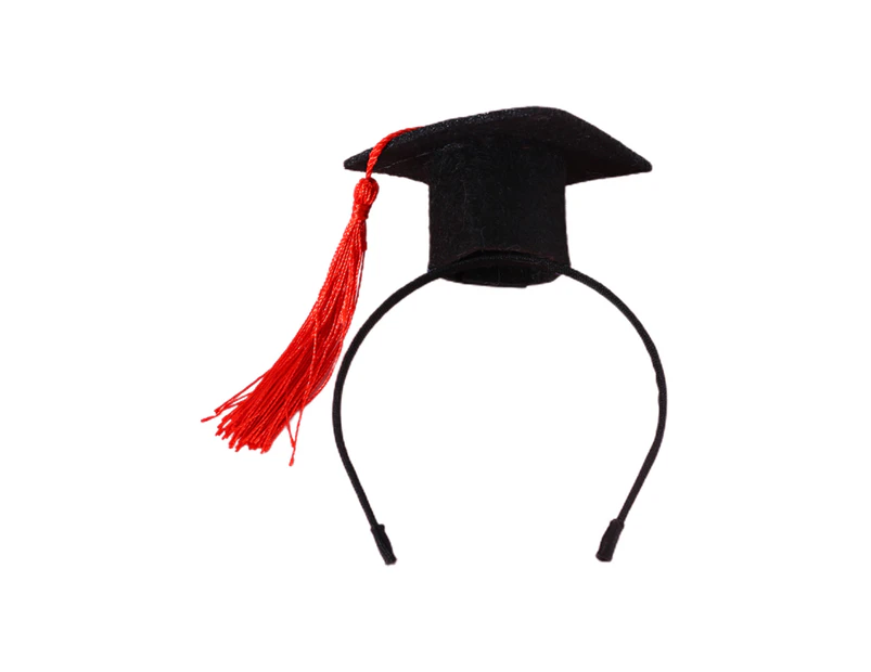 Pet Graduation Cap Tassel Design Super Easy-wearing Friendly to Skin Ultra-Light Dress Up Felt Cat Graduation Headdress Hair Hoop Collar Ornament - Red