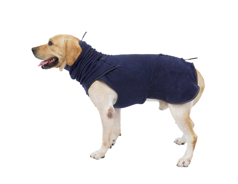 Pet Jacket Elastic High Neckline Hemming Adjustment Buckle Comfort Keep Warm Fleece Warrior Style Pet Apparel Jacket for Winter - Navy Blue