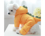 Dog Winter Jumpsuit Single-breasted Cartoon Dinosaur Shape Thicken Long Sleeves Four Legs Keep Warm Soft Padded Cardigan Pet Down Coat for Outdoor - Yellow