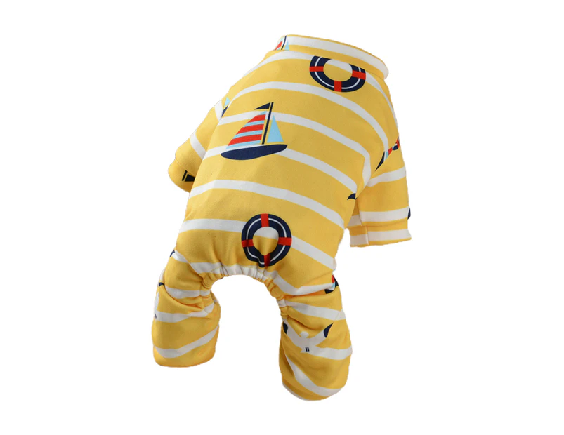 Pet Pajamas Soft Printing High Elasticity Comfortable One Piece Keep Warm Polyester Stripe Print Pet Romper for Indoor - Yellow