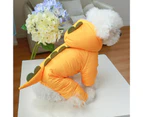 Dog Winter Jumpsuit Single-breasted Cartoon Dinosaur Shape Thicken Long Sleeves Four Legs Keep Warm Soft Padded Cardigan Pet Down Coat for Outdoor - Yellow