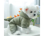 Dog Winter Jumpsuit Single-breasted Cartoon Dinosaur Shape Thicken Long Sleeves Four Legs Keep Warm Soft Padded Cardigan Pet Down Coat for Outdoor - Green