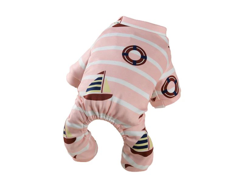 Pet Pajamas Soft Printing High Elasticity Comfortable One Piece Keep Warm Polyester Stripe Print Pet Romper for Indoor - Pink