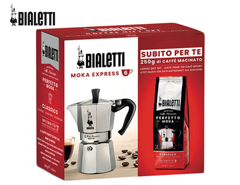 Bialetti 6-Cup Moka Express + Perfetto Moka Coffee Gift Set