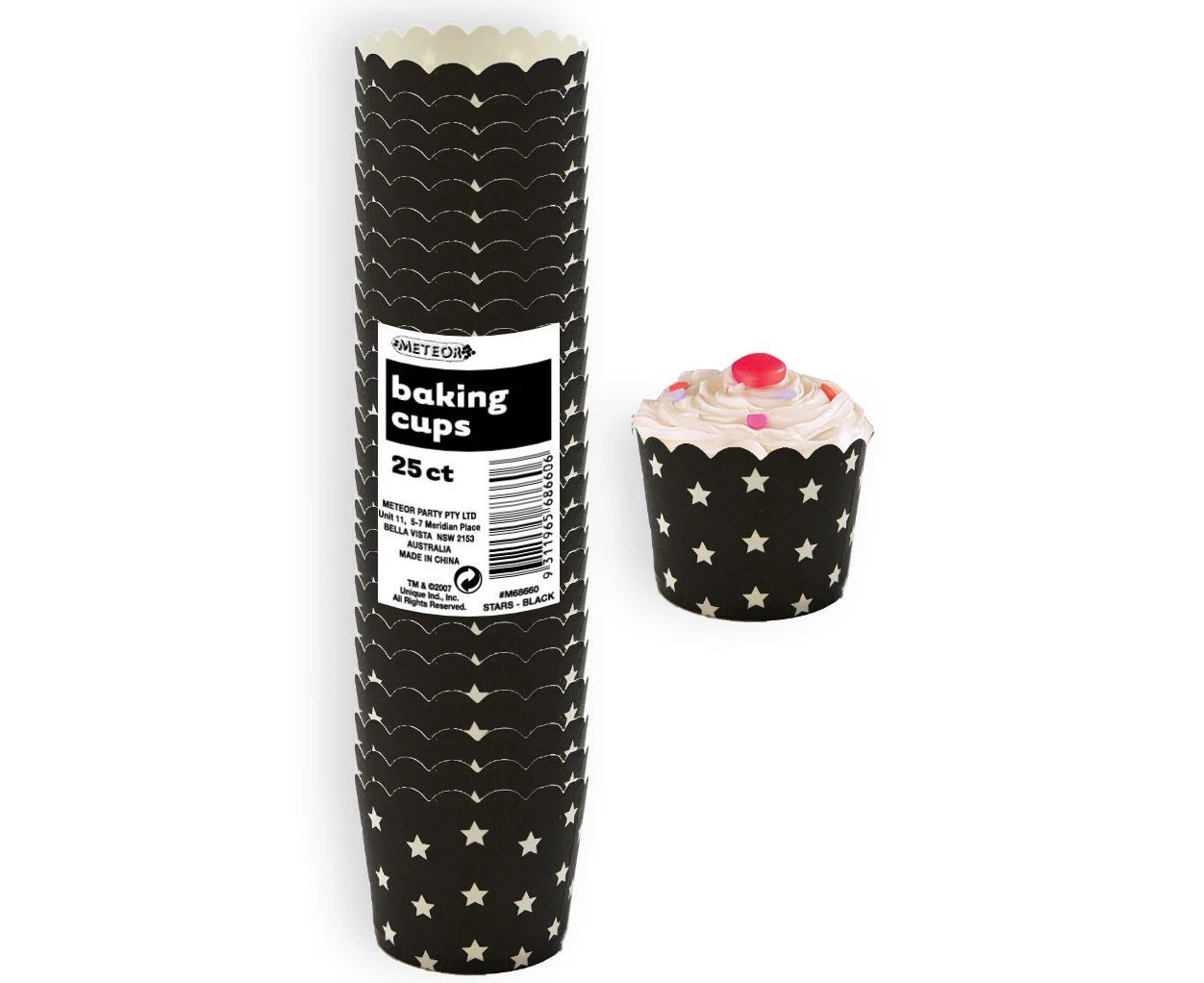 Stars Black Paper Cupcake Baking Cups 25 Pack