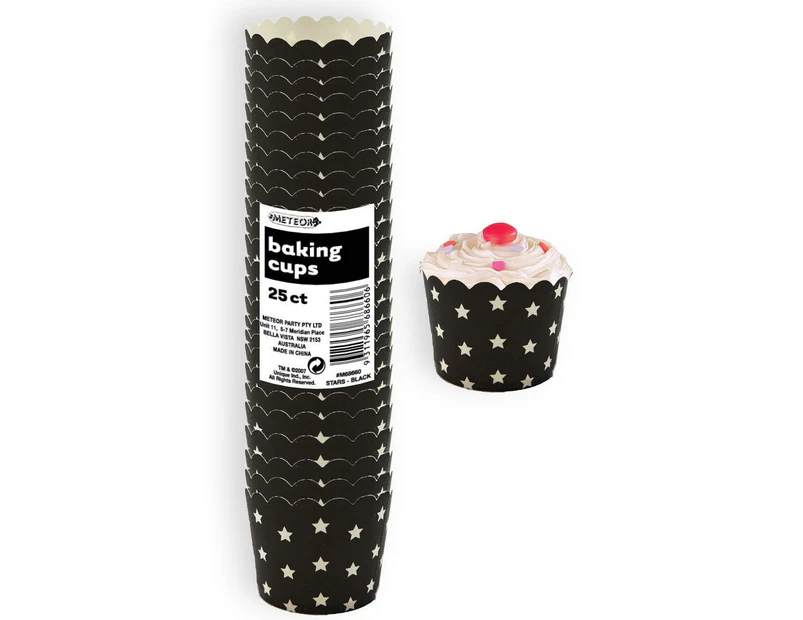 Stars Black Paper Cupcake Baking Cups 25 Pack