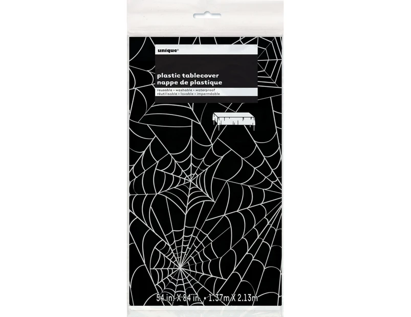 Black With White Spiderweb Plastic Tablecover