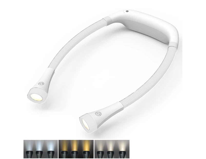 LED Neck Reading Light, 3 Colors, 6 Brightness Levels, Bendable Arms, Rechargeable, Long Lasting