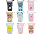 Cartoon Cute Bear Pencil Pouch Canvas Pen Bag Standing Stationery Case Holder Box for Student-Pink Cat
