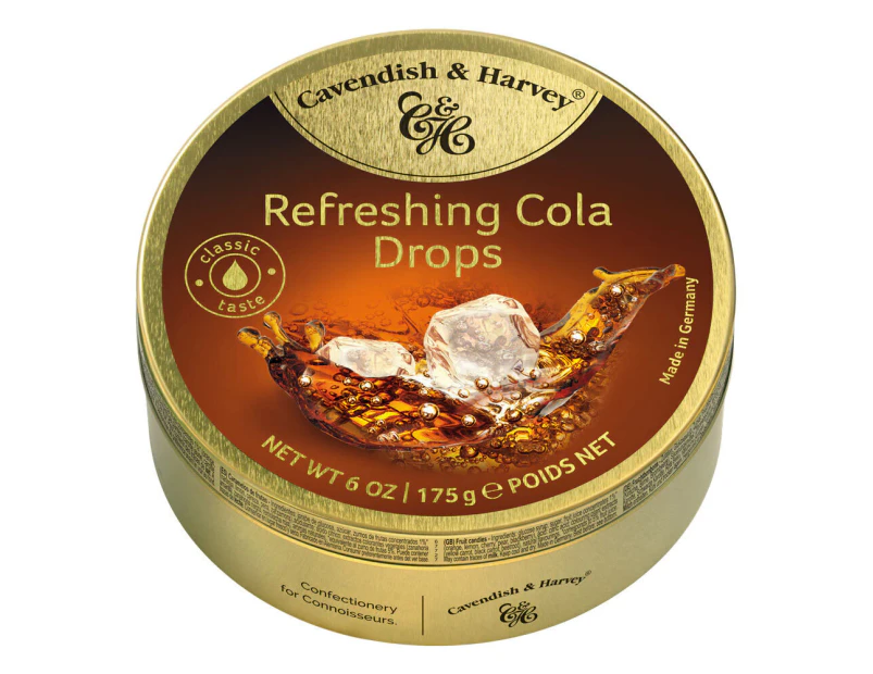 Cavendish and Harvey Refreshing Cola Drops 175g Tin Sweets C&H Candy Lollies