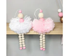 Nordic Lovely Plush Wood Beads Wall Hanging Decor Kids Room Ornament Photo Prop Pink